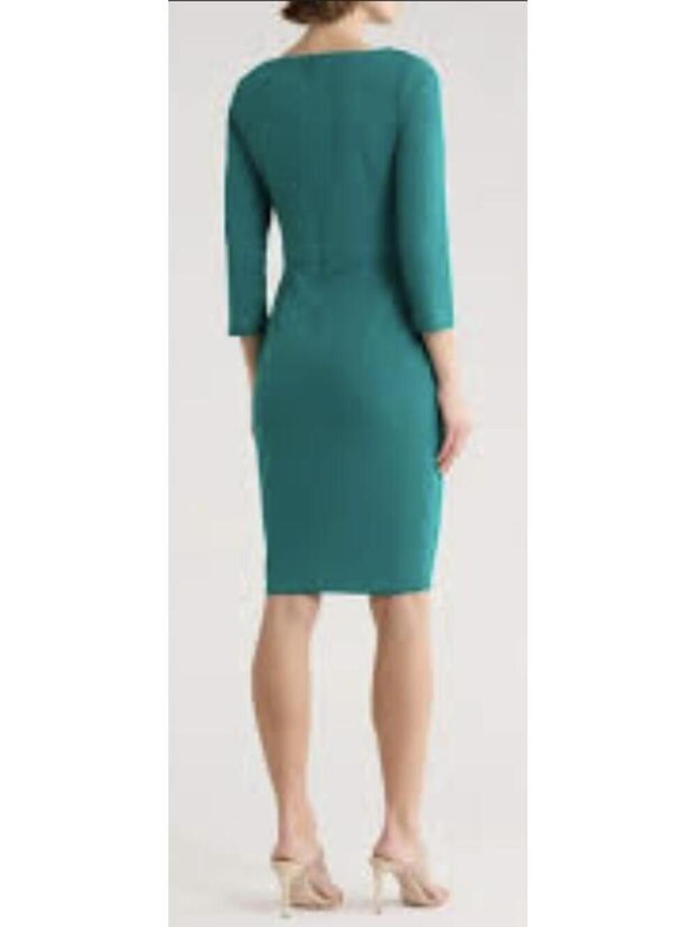 NWOT Tahari Teal Sheath Dress with 3/4 Sleeves size 2
